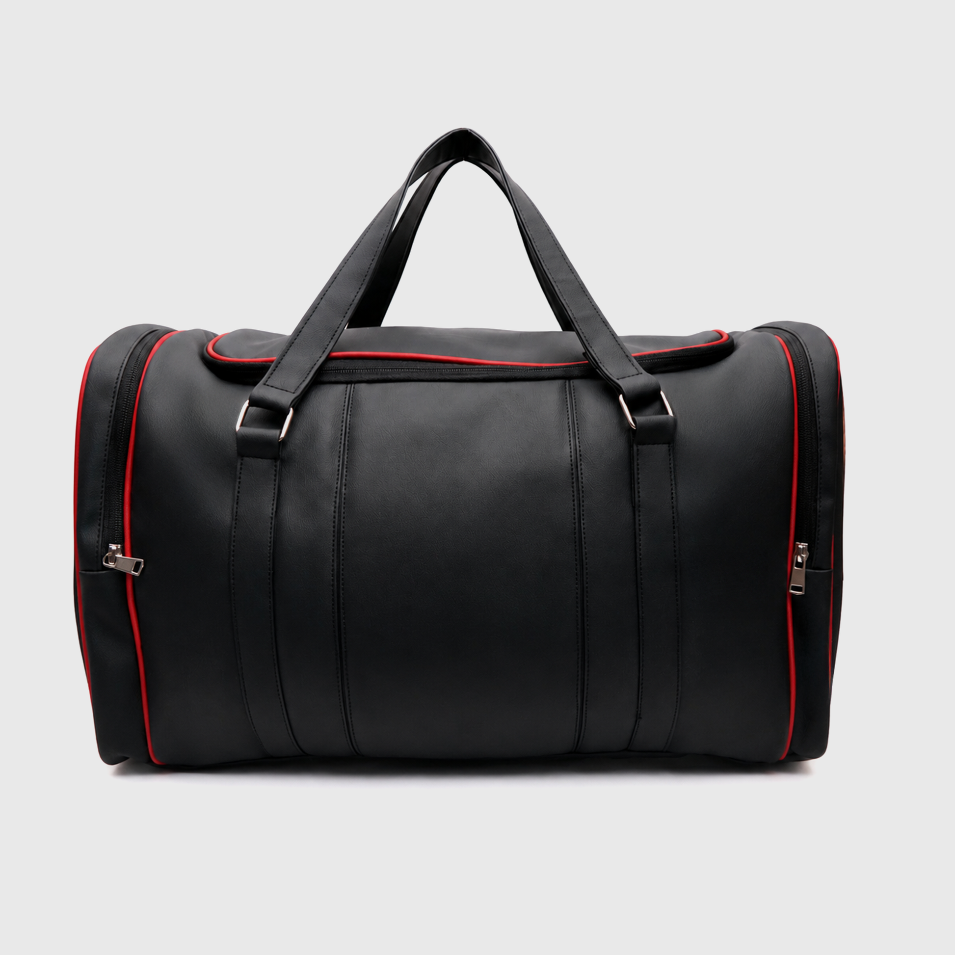 Front view of VORTEX premium black gym and travel duffle bag