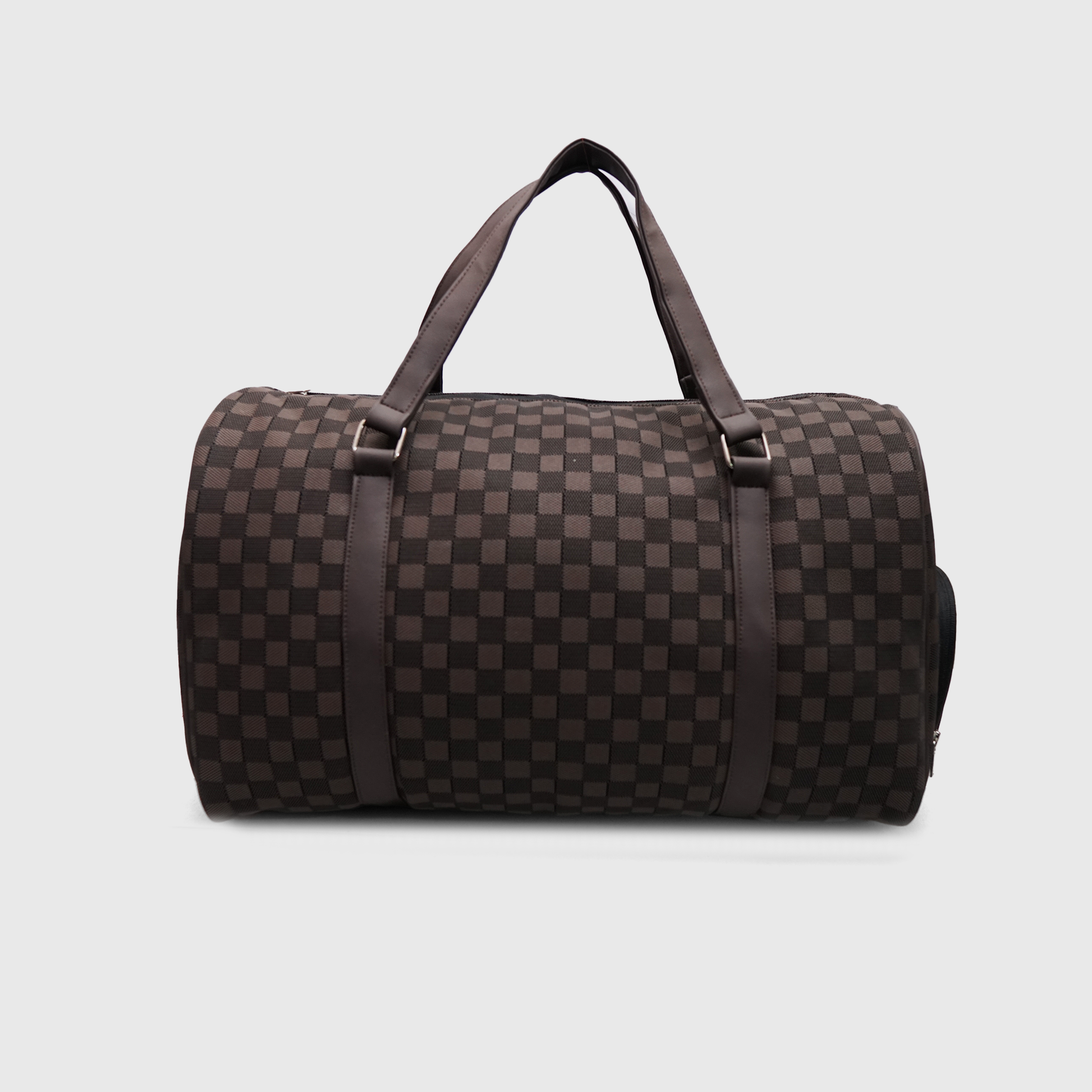 Front view of stylish LV rexine duffle bag for travel and gym use
