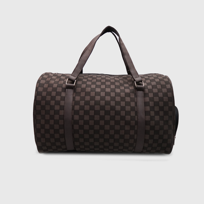 Front view of stylish LV rexine duffle bag for travel and gym use