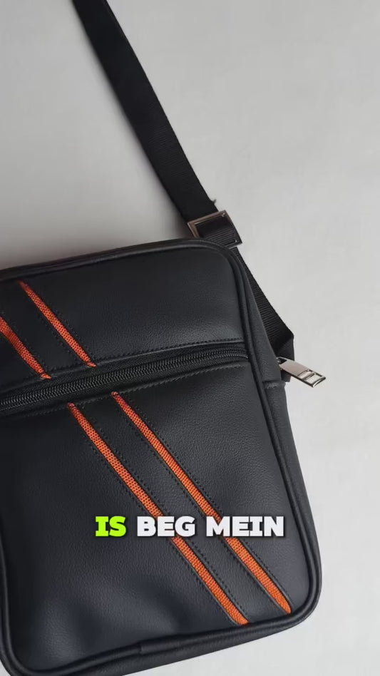 Urban Edge Crossbody Bag – Black with Orange Stripe